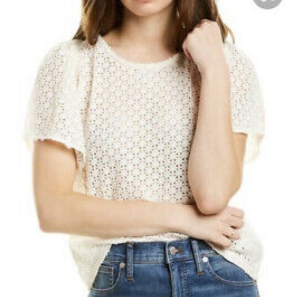 Texture & Thread Eyelet Flutter-Sleeve Top Xs - image 1